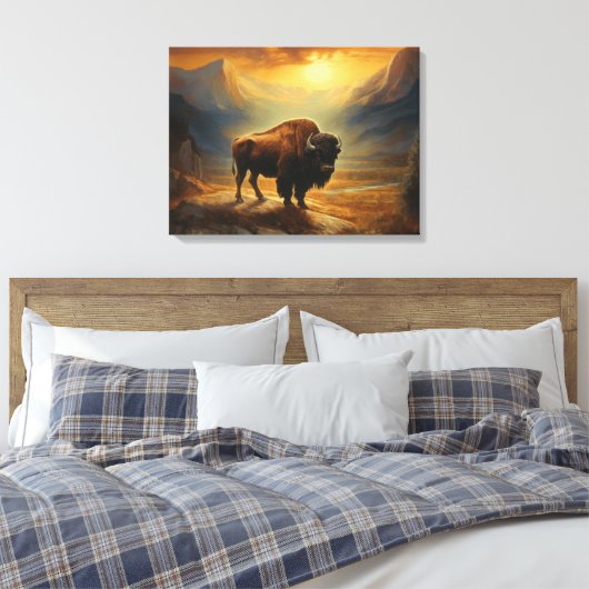 Buffalo Bison Sunset Silhouet Canvas Afdruk (Insitu (Slaapkamer))