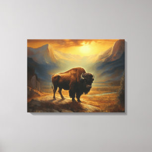 Buffalo Bison Sunset Silhouet Canvas Afdruk