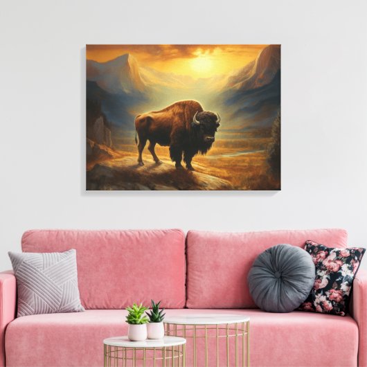 Buffalo Bison Sunset Silhouet Canvas Afdruk (Insitu (Woonkamer))