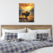 Buffalo Bison Sunset Silhouet Canvas Afdruk (Insitu (Slaapkamer))