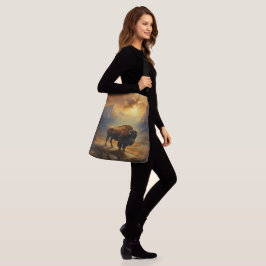 Buffalo Bison Sunset Silhouet Crossbody Tas