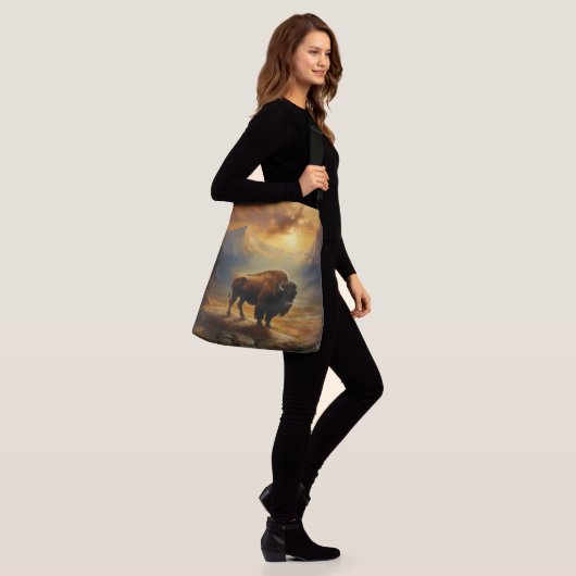 Buffalo Bison Sunset Silhouet Crossbody Tas (Op model)