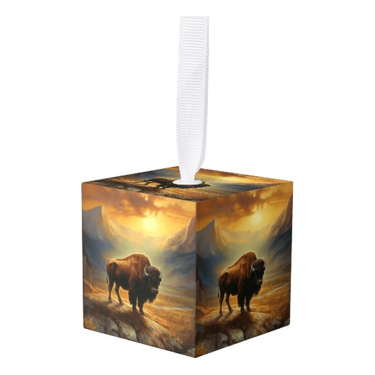 Buffalo Bison Sunset Silhouet Decoratie (Voorkant hoekig)