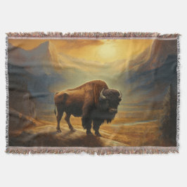 Buffalo Bison Sunset Silhouet Deken