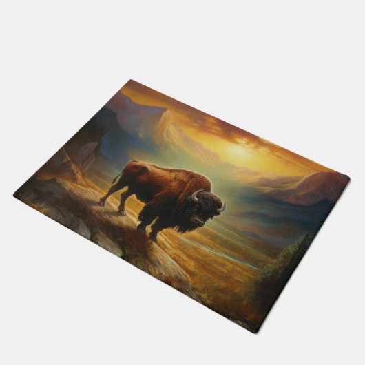 Buffalo Bison Sunset Silhouet Deurmat (Schuin)