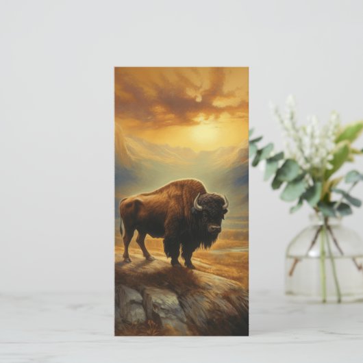 Buffalo Bison Sunset Silhouet Feestdagenkaart (Staand voorkant)