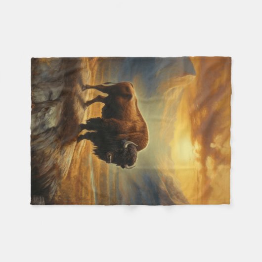 Buffalo Bison Sunset Silhouet Fleece Deken (Voorkant (Horizontaal))