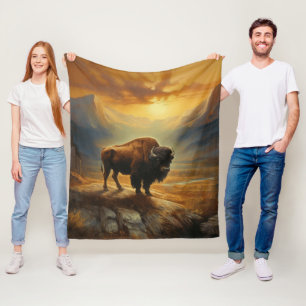 Buffalo Bison Sunset Silhouet Fleece Deken