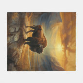 Buffalo Bison Sunset Silhouet Fleece Deken (Voorkant (Horizontaal))