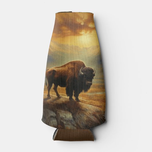 Buffalo Bison Sunset Silhouet Flesjeskoeler (Voorkant)