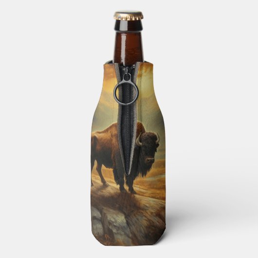 Buffalo Bison Sunset Silhouet Flesjeskoeler (Fles Achterkant)