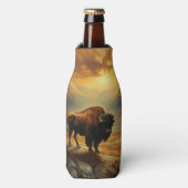 Buffalo Bison Sunset Silhouet Flesjeskoeler (Fles Voorkant)