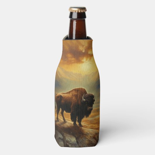 Buffalo Bison Sunset Silhouet Flesjeskoeler (Fles Voorkant)