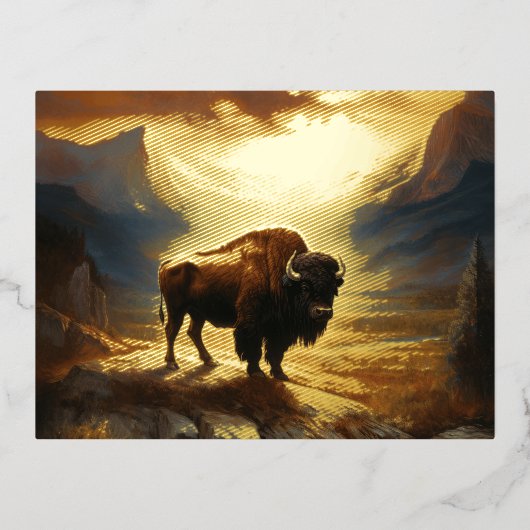 Buffalo Bison Sunset Silhouet Folie Feestdagen Briefkaart (Voorkant)