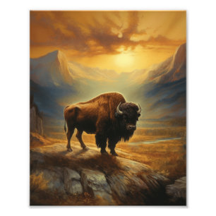 Buffalo Bison Sunset Silhouet Foto Afdruk