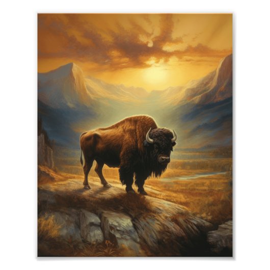 Buffalo Bison Sunset Silhouet Foto Afdruk (Voorkant)