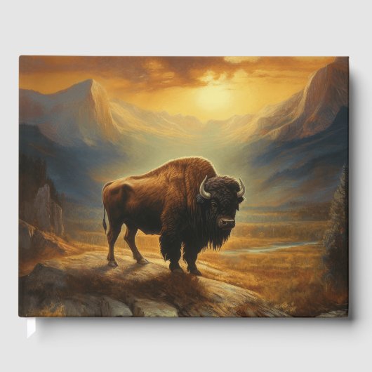 Buffalo Bison Sunset Silhouet Gastenboek (Voorkant)