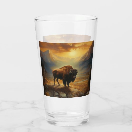 Buffalo Bison Sunset Silhouet Glas (Achterkant)