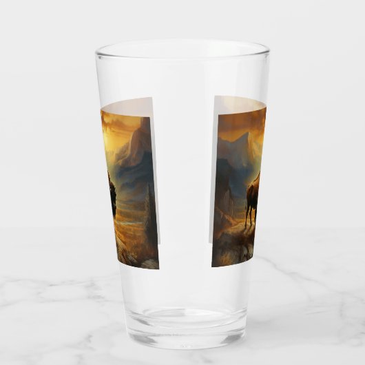 Buffalo Bison Sunset Silhouet Glas (Links)