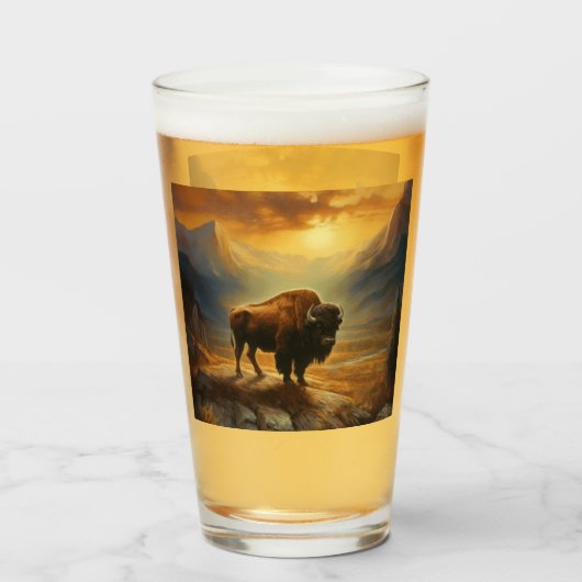 Buffalo Bison Sunset Silhouet Glas (Voorkant gevuld)