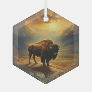 Buffalo Bison Sunset Silhouet Glas Ornament