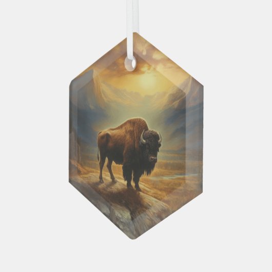 Buffalo Bison Sunset Silhouet Glas Ornament (Voorkant links)