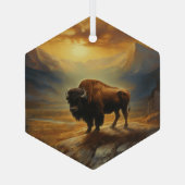 Buffalo Bison Sunset Silhouet Glas Ornament (Achterkant)
