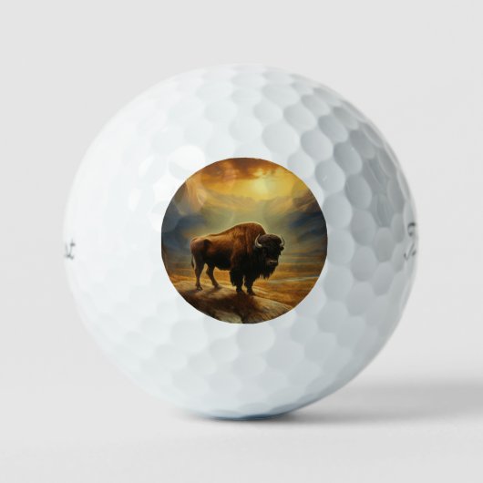 Buffalo Bison Sunset Silhouet Golfballen (Voorkant)