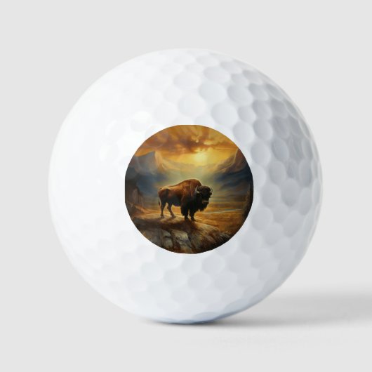 Buffalo Bison Sunset Silhouet Golfballen (Voorkant)
