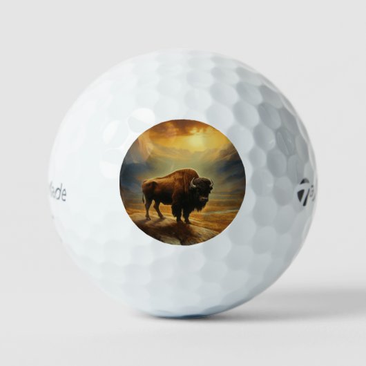 Buffalo Bison Sunset Silhouet Golfballen (Voorkant)