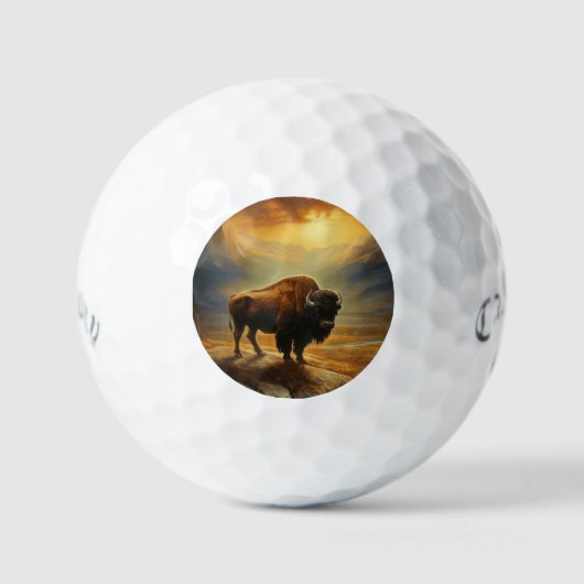 Buffalo Bison Sunset Silhouet Golfballen (Voorkant)