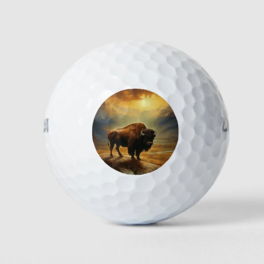 Buffalo Bison Sunset Silhouet Golfballen (Voorkant)