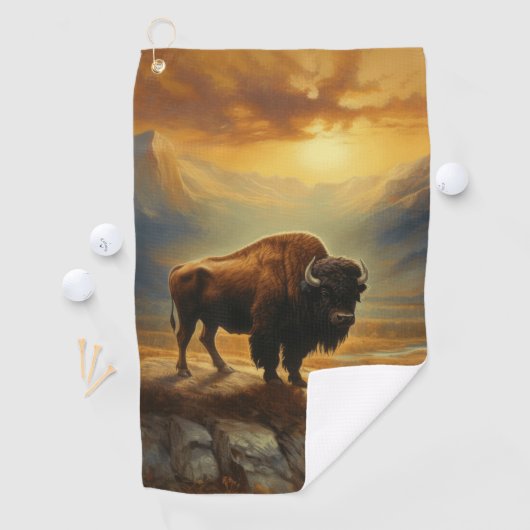 Buffalo Bison Sunset Silhouet Golfhanddoek (Insitu)