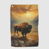 Buffalo Bison Sunset Silhouet Golfhanddoek (Voorkant)