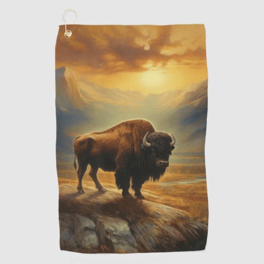 Buffalo Bison Sunset Silhouet Golfhanddoek (Voorkant)