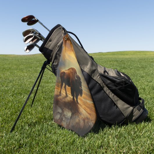 Buffalo Bison Sunset Silhouet Golfhanddoek (Groen)