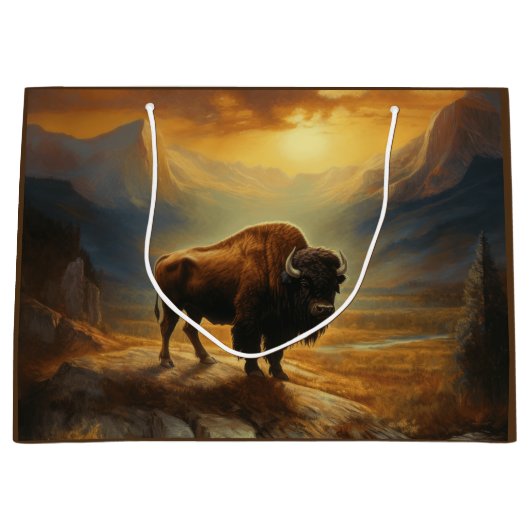 Buffalo Bison Sunset Silhouet Groot Cadeauzakje (Voorkant)