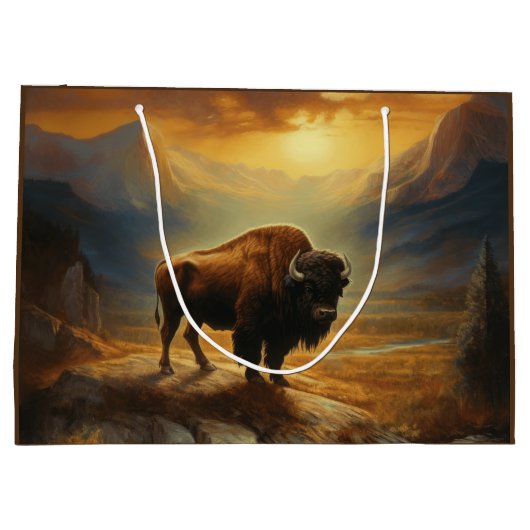 Buffalo Bison Sunset Silhouet Groot Cadeauzakje (Achterkant)