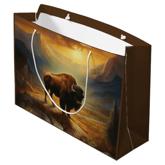 Buffalo Bison Sunset Silhouet Groot Cadeauzakje (Achterkant Gekanteld)