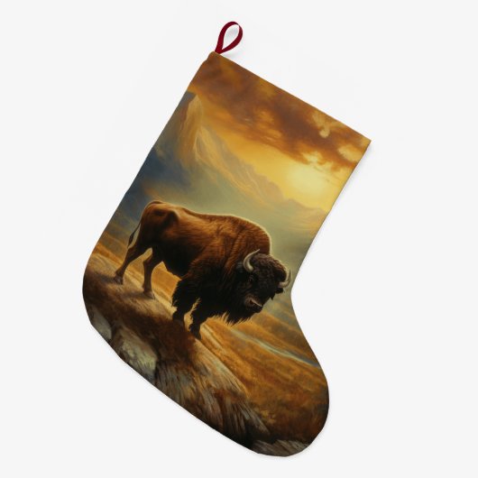 Buffalo Bison Sunset Silhouet Grote Kerstsok (Voorkant (Hangend))