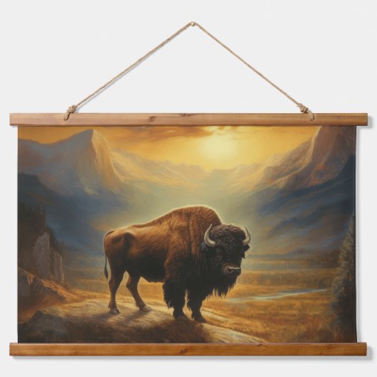 Buffalo Bison Sunset Silhouet Hangend Wandkleed (Voorkant)