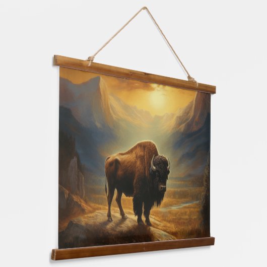 Buffalo Bison Sunset Silhouet Hangend Wandkleed (Gebogen)