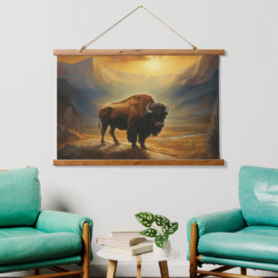 Buffalo Bison Sunset Silhouet Hangend Wandkleed