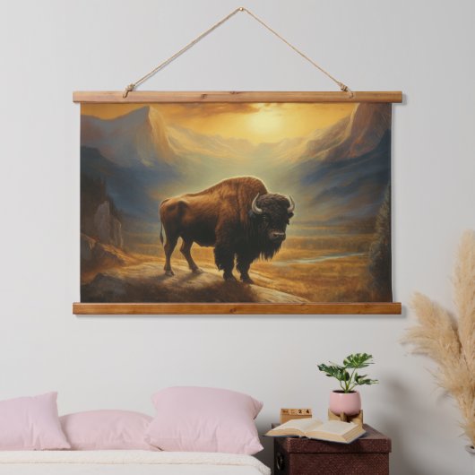 Buffalo Bison Sunset Silhouet Hangend Wandkleed (Slaapkamer)