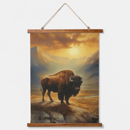 Buffalo Bison Sunset Silhouet Hangend Wandkleed (Voorkant)