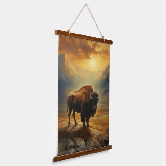 Buffalo Bison Sunset Silhouet Hangend Wandkleed (Gebogen)
