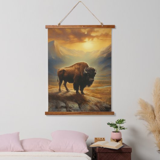 Buffalo Bison Sunset Silhouet Hangend Wandkleed (Slaapkamer)