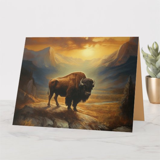 Buffalo Bison Sunset Silhouet Kaart (Kleine Plant)
