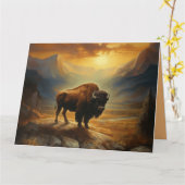 Buffalo Bison Sunset Silhouet Kaart (Gele Bloem)