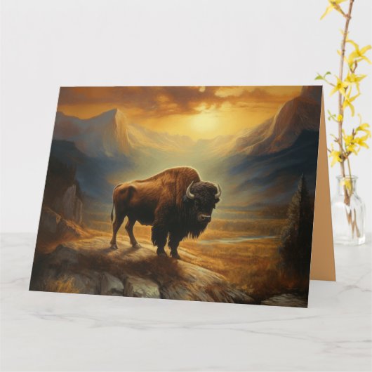Buffalo Bison Sunset Silhouet Kaart (Gele Bloem)